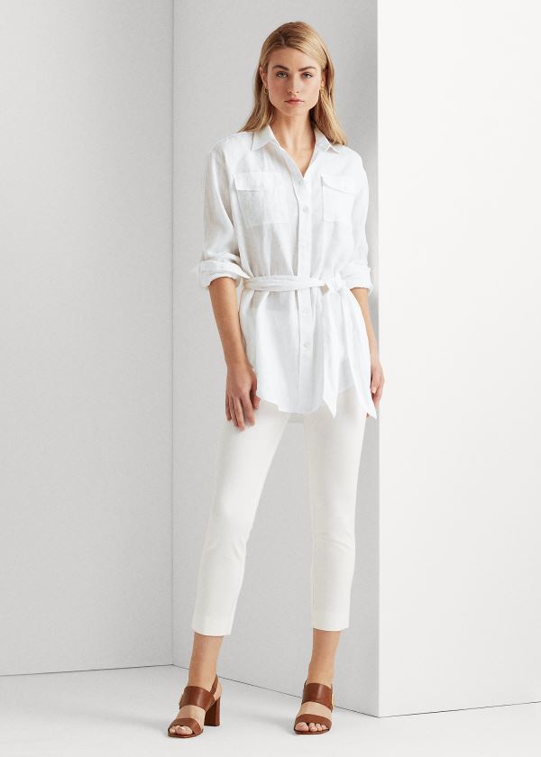 Women's Ralph Lauren Belted Linen Shirts | 781034BJN